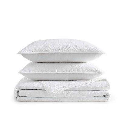White Leaf Quilted Three-Piece Bedspread Set - Image 2