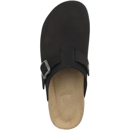 Men's Black Leather Buckled Clogs - Image 4
