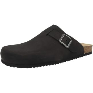 Men's Black Leather Buckled Clogs