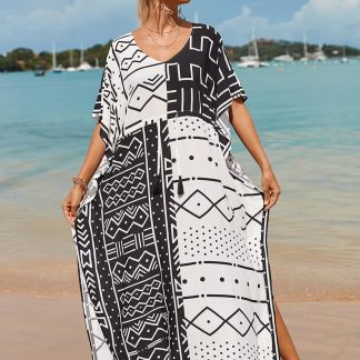 Geometric patchwork robe dress