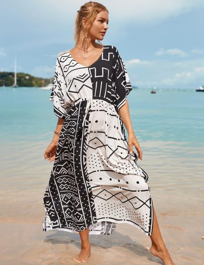 Geometric patchwork robe dress - Image 2