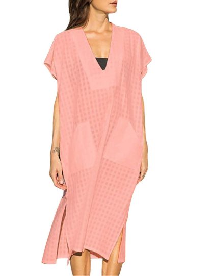 Slouchy V-neck plaid robe dress - Image 5