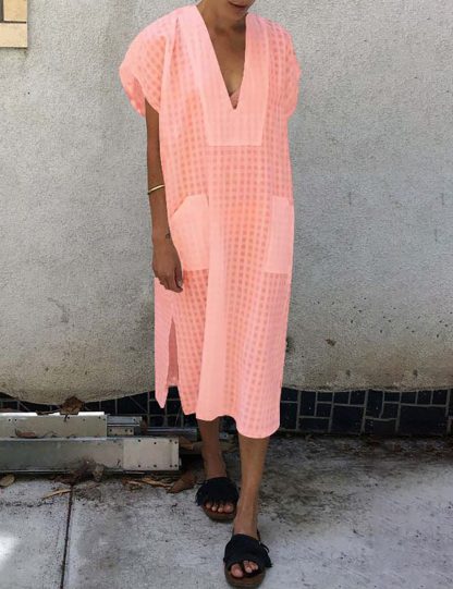 Slouchy V-neck plaid robe dress - Image 3
