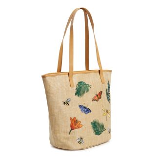 Nature print woven tote bag