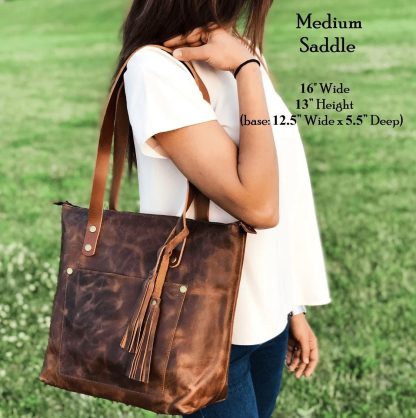 Handmade Vintage Leather Tassel Tote Bag - Image 4