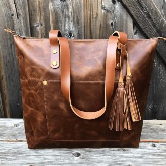 Handmade Vintage Leather Tassel Tote Bag