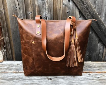 Handmade Vintage Leather Tassel Tote Bag