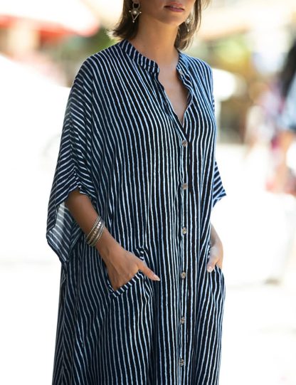 Striped shirt-style robe dress - Image 8