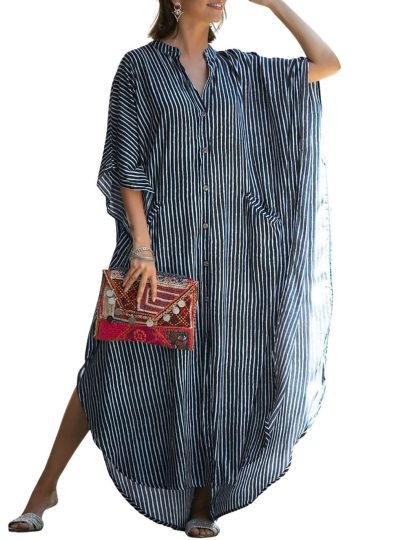 Striped shirt-style robe dress - Image 7