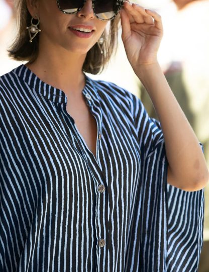 Striped shirt-style robe dress - Image 6