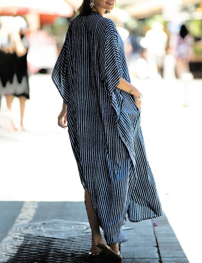 Striped shirt-style robe dress - Image 4