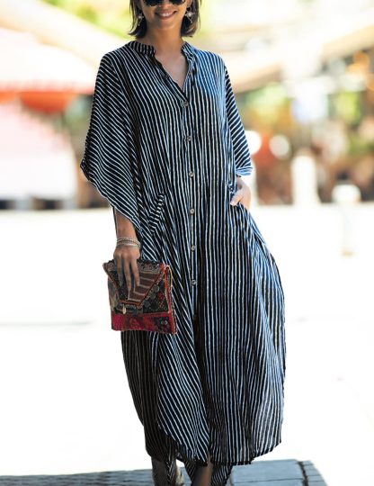 Striped shirt-style robe dress - Image 2
