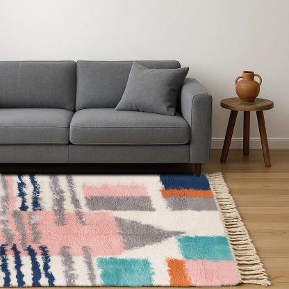 Contrast color geometric handmade carpet - Image 2