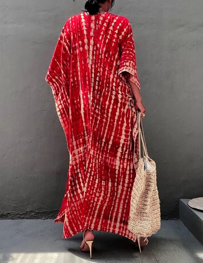 Bohemian tie-dye red robe dress - Image 7
