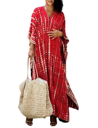 Bohemian tie-dye red robe dress - Image 6
