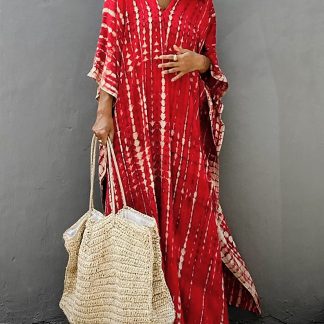 Bohemian tie-dye red robe dress