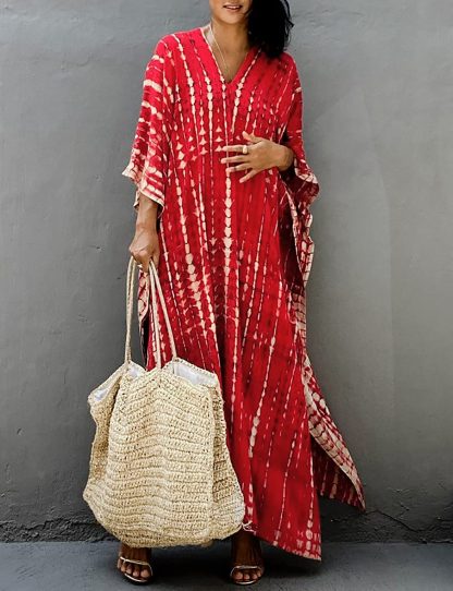 Bohemian tie-dye red robe dress