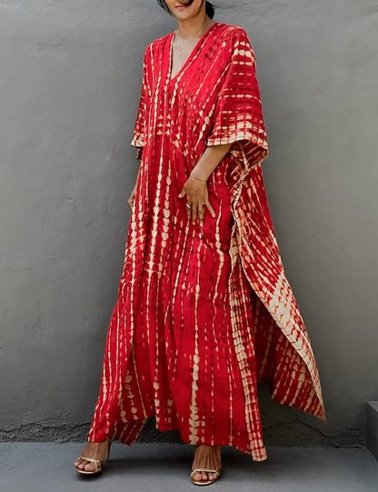 Bohemian tie-dye red robe dress - Image 4