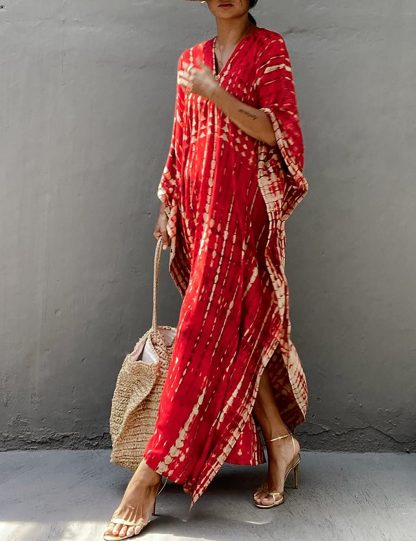 Bohemian tie-dye red robe dress - Image 3