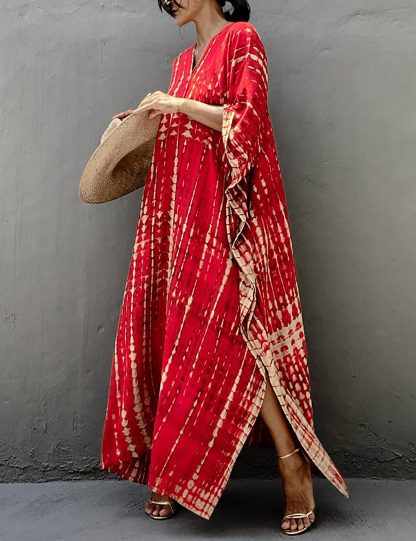 Bohemian tie-dye red robe dress - Image 2