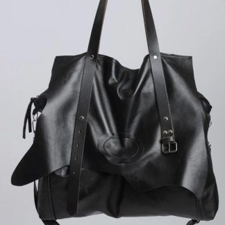 Dark irregular soft leather handbag