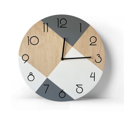 Contrast color diamond stitching wooden wall clock - Image 2