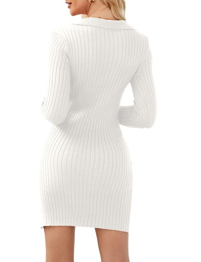 Sexy V-neck lapel knitted hip dress - Image 4