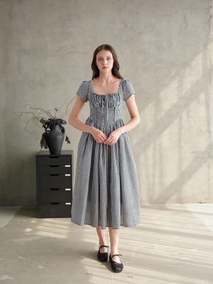 Retro plaid square neck dress - Image 3