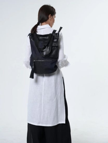 Denim and leather tote bag - Image 6