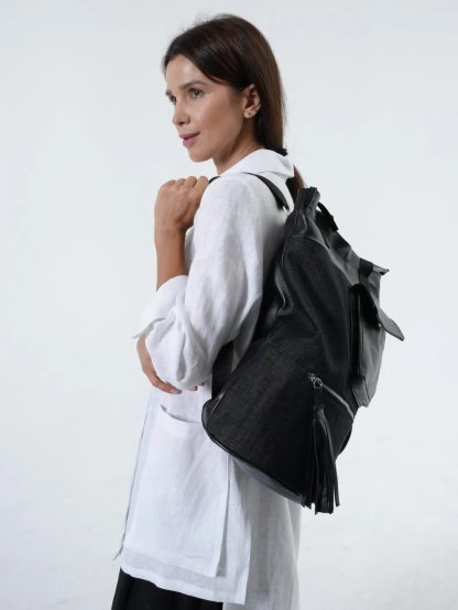 Denim and leather tote bag - Image 5