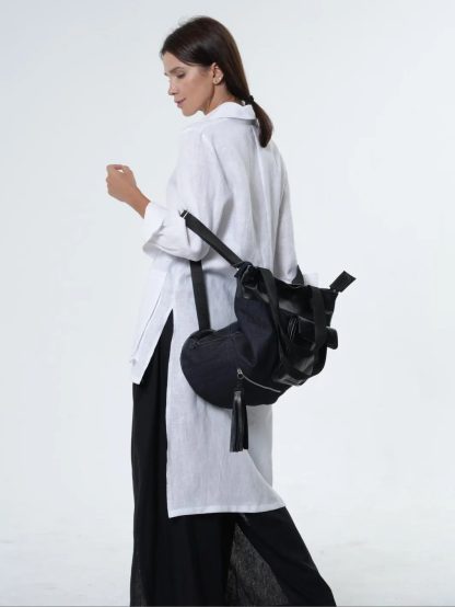 Denim and leather tote bag - Image 2