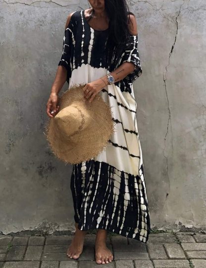 Tie-dye off-the-shoulder robe dress - Image 7
