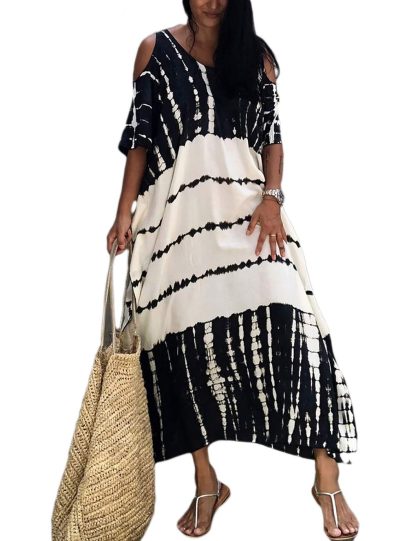 Tie-dye off-the-shoulder robe dress - Image 6