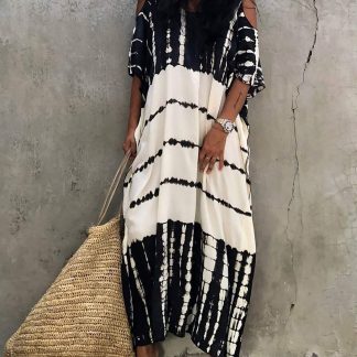 Tie-dye off-the-shoulder robe dress