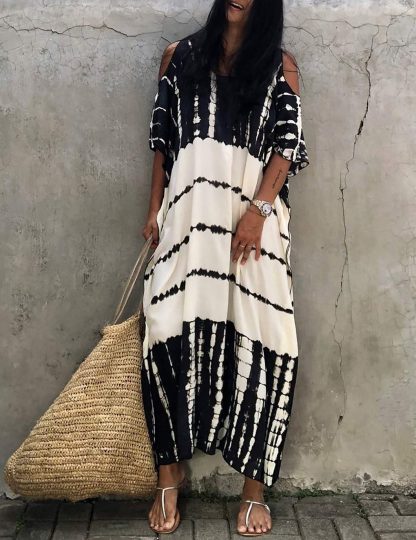 Tie-dye off-the-shoulder robe dress