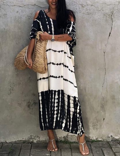 Tie-dye off-the-shoulder robe dress - Image 3