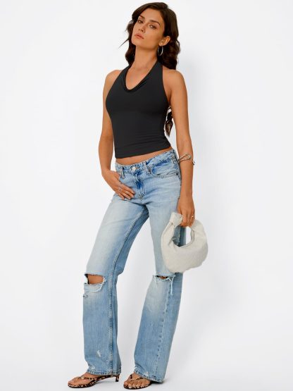 Women's black halter neck cropped top - Image 6