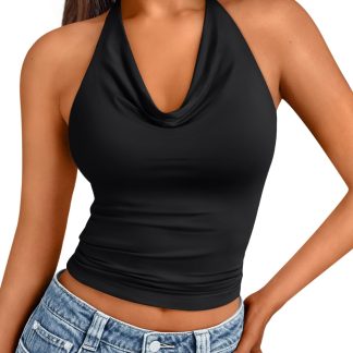 Women's black halter neck cropped top