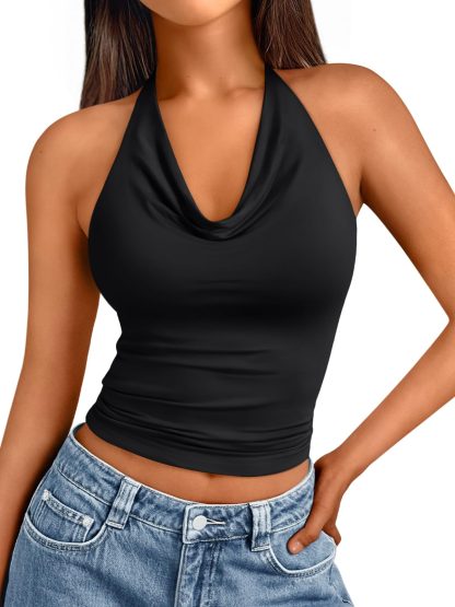 Women's black halter neck cropped top