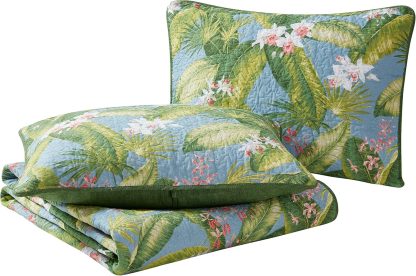 Tropical floral and leaf print three-piece bedspread set - Image 7