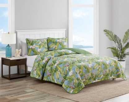 Tropical floral and leaf print three-piece bedspread set - Image 6