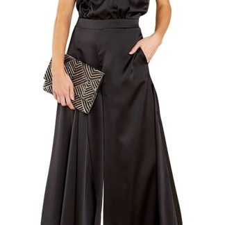 Women's satin open-back wide-leg jumpsuit