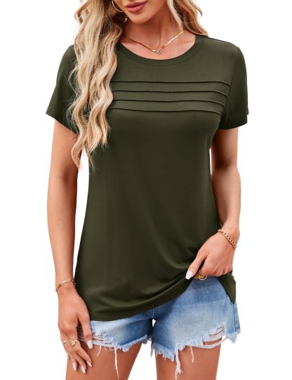 Simple round neck pleated short-sleeved top - Image 5