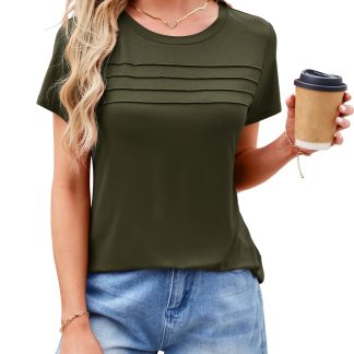 Simple round neck pleated short-sleeved top