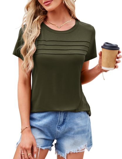 Simple round neck pleated short-sleeved top