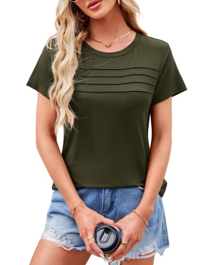 Simple round neck pleated short-sleeved top - Image 3