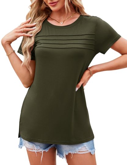 Simple round neck pleated short-sleeved top - Image 2
