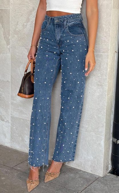 Women's pearl-embellished wide-leg jeans - Image 5