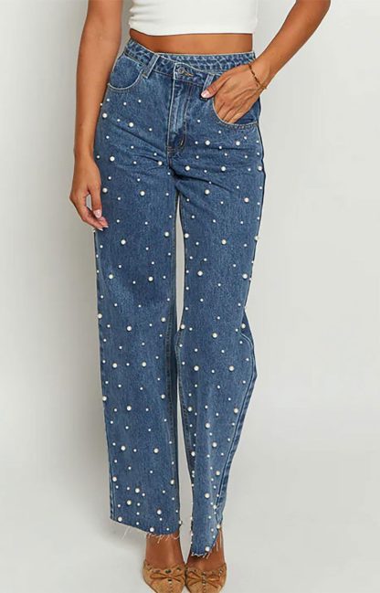 Women's pearl-embellished wide-leg jeans - Image 4