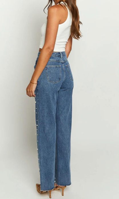 Women's pearl-embellished wide-leg jeans - Image 3